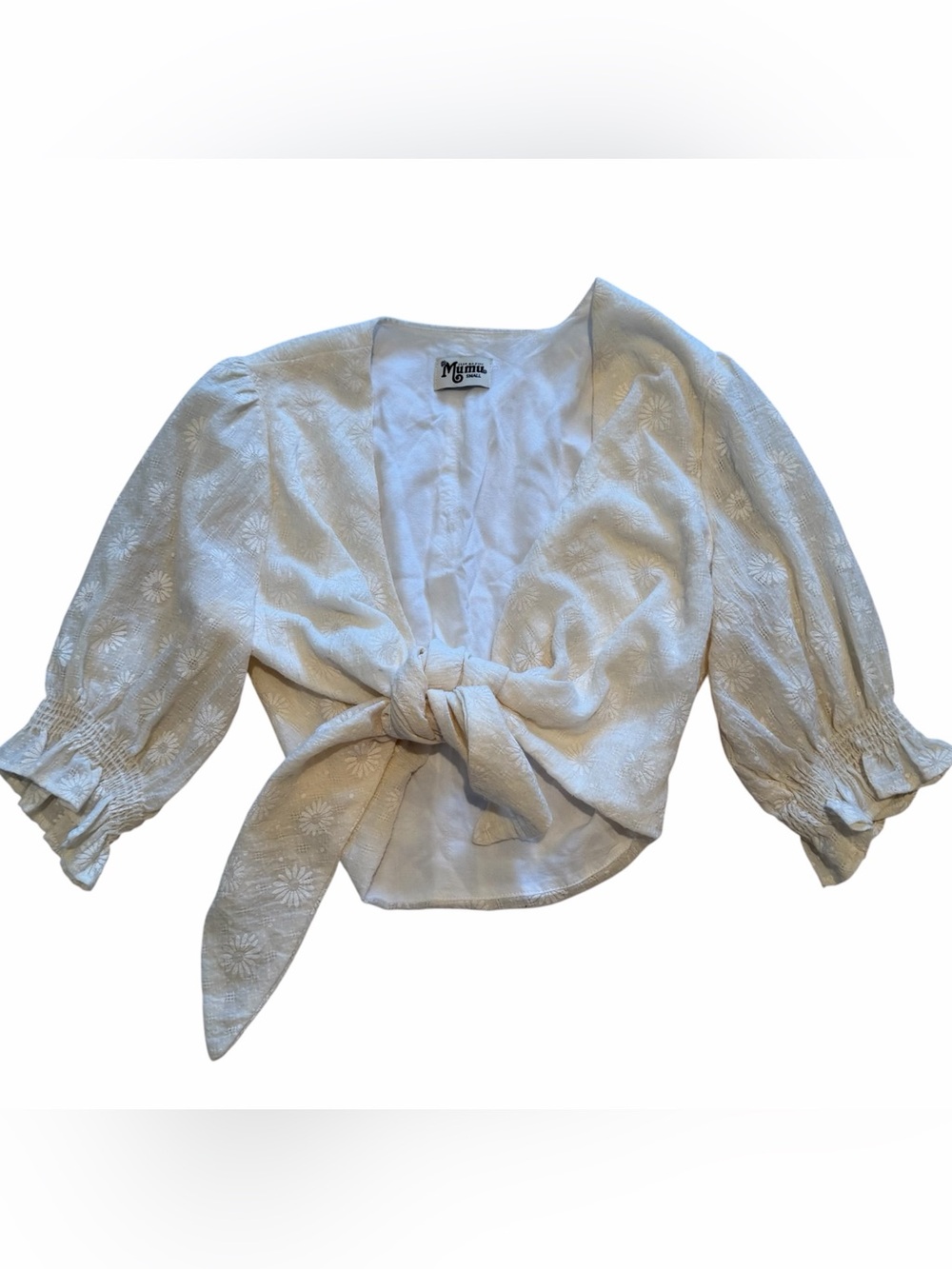 Show Me Your MuMu White Tie-Front Puff Sleeve Blouse